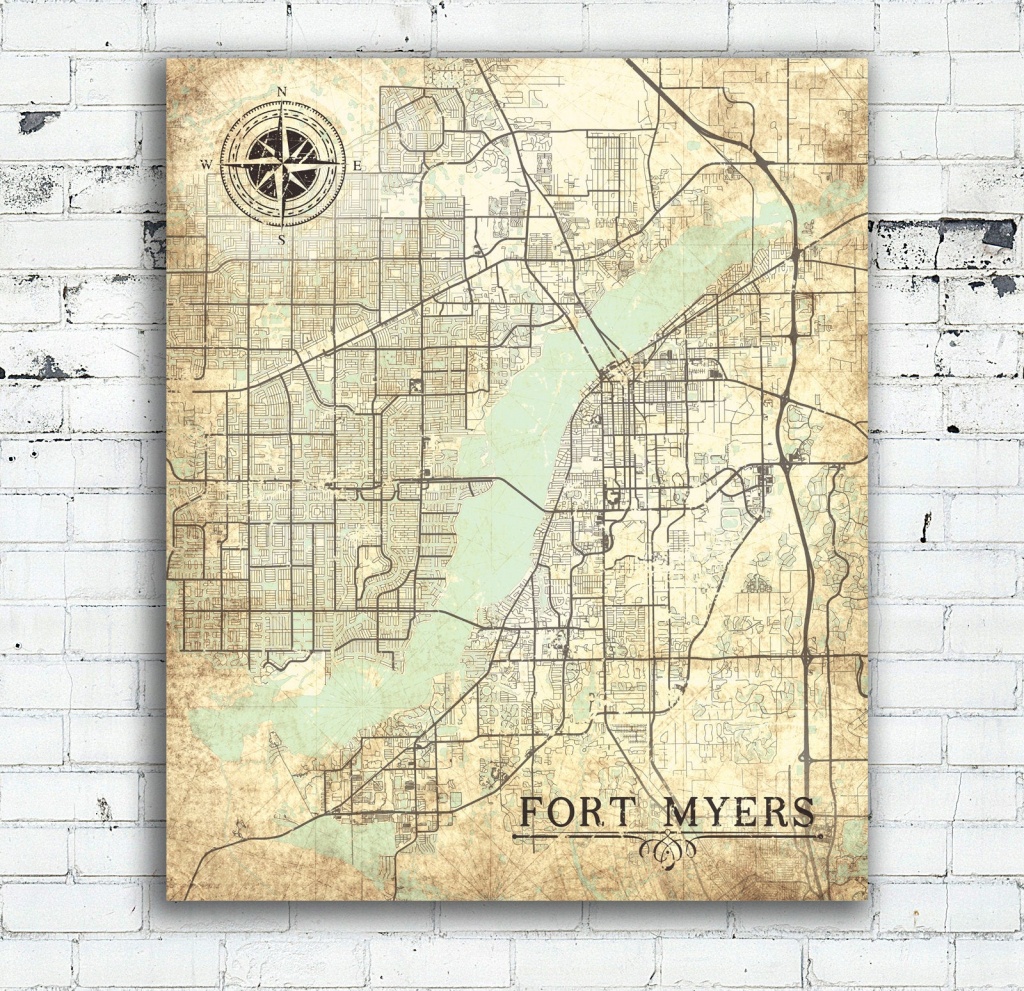 Fort Myers Fl Canvas Print Florida Vintage Map Fort Myers Vintage - Map Of Fort Myers Florida Area