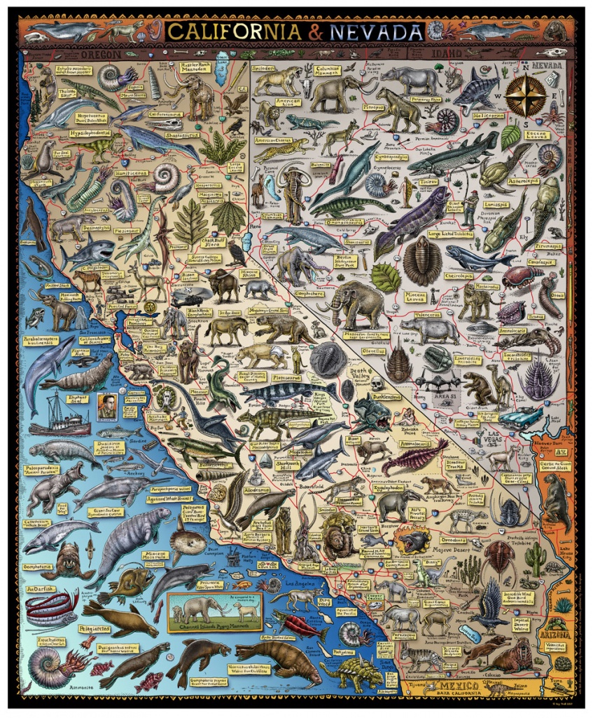 Fossil Map Of California &amp;amp; Nevada - Troll Art - California Nevada Map