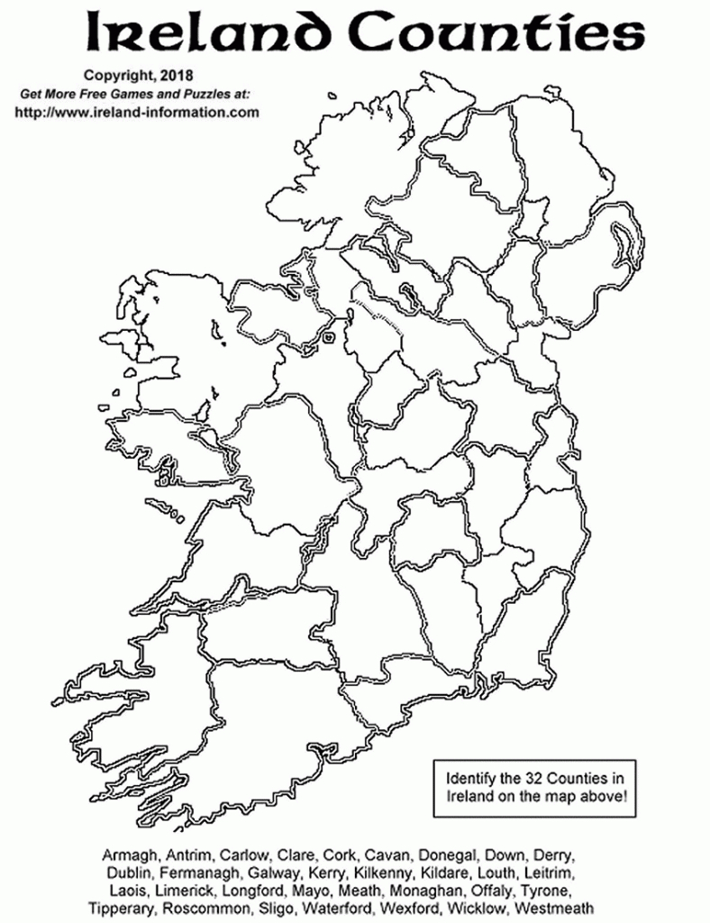 Free Games From Ireland. Printable Puzzles, Word-Jumbles, Coloring - Printable Black And White Map Of Ireland