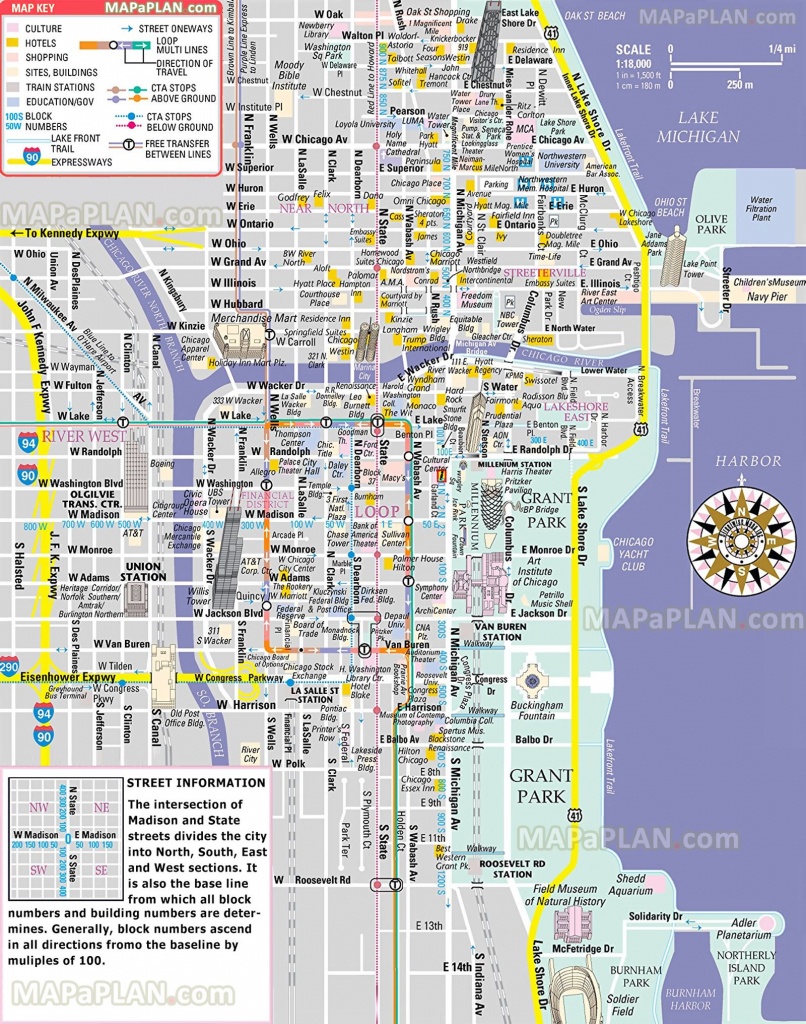 Free Inner City Magnificent Mile Shopping Malls Main Landmarks Great - Printable Map Of Downtown Chicago Streets