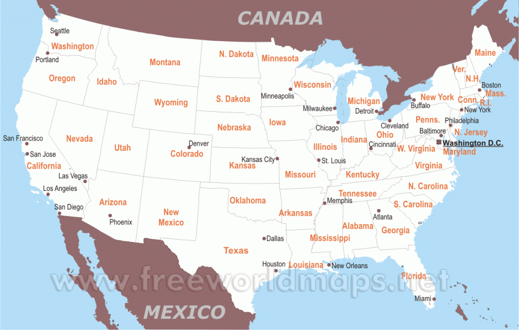Free Printable Maps Of The United States - Printable Map Of The Usa With States And Cities