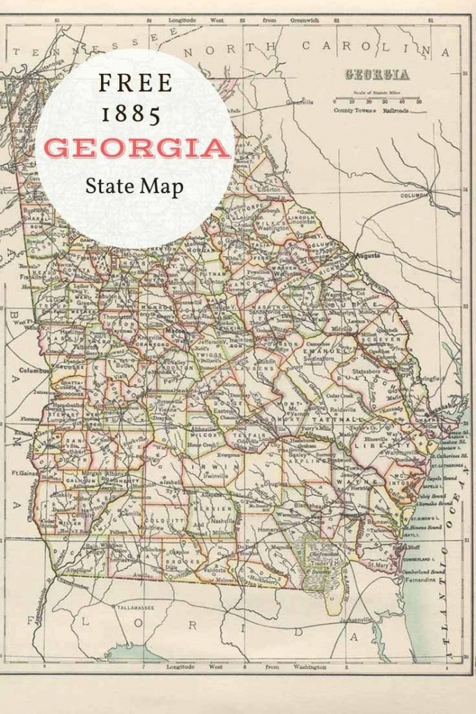 Free Printable Old Map Of Georgia From 1885. #map #usa | Maps In - Printable Old Maps