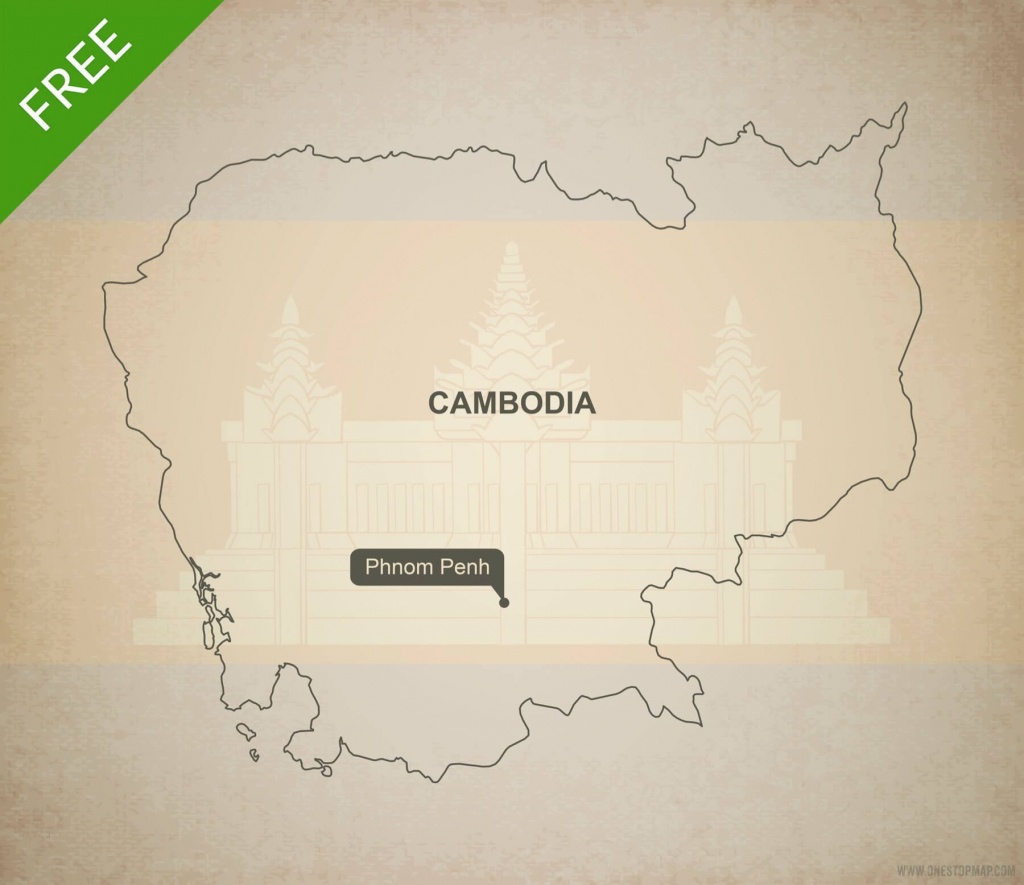 Free Vector Map Of Cambodia Outline | One Stop Map - Printable Map Of Cambodia