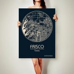 Frisco Texas Canvas Map Frisco Texas Poster City Map Frisco | Etsy   Texas Map Canvas