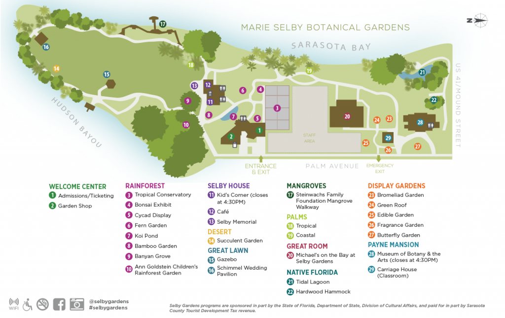 Garden Map - Marie Selby Botanical Gardens - Florida Botanical Gardens Tourist Map
