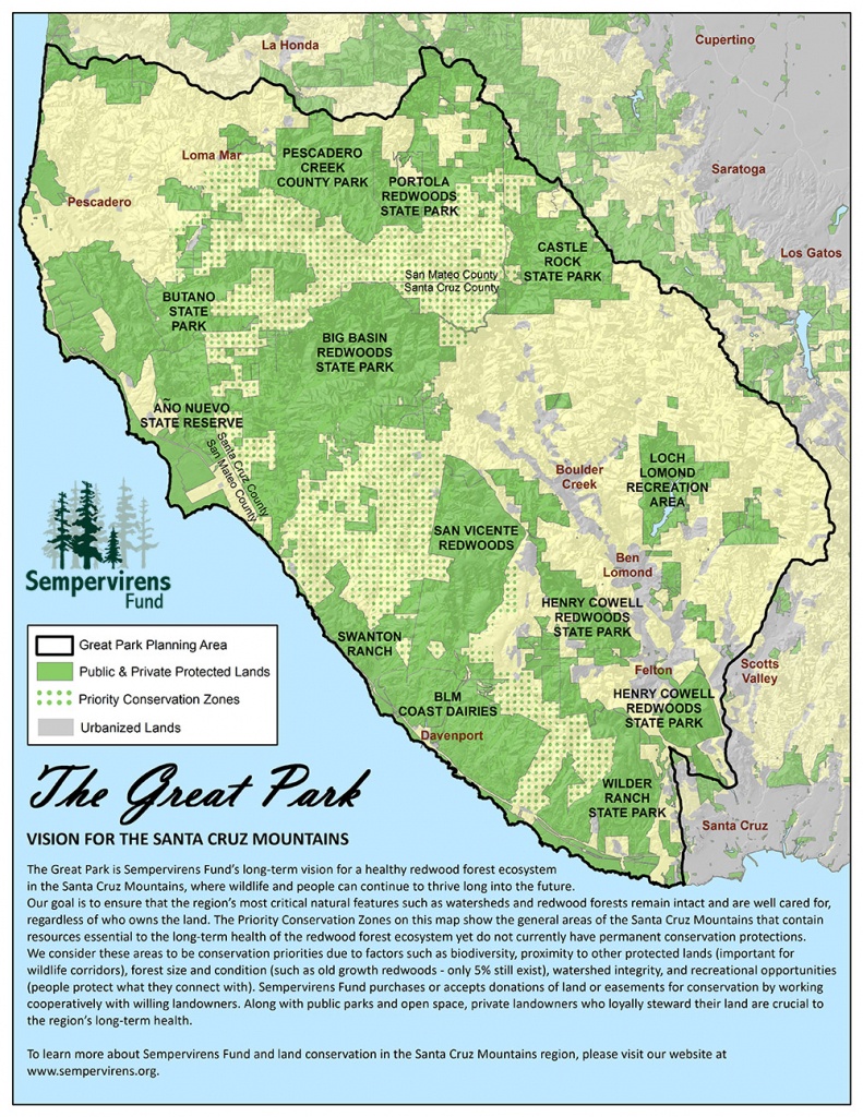 Great Park Map - Santa Cruz Mountains | Sempervirens Fund - Redwood Forest California Map