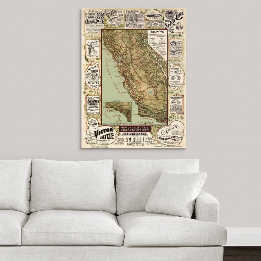 Greatbigcanvas &amp;quot;antique Map Of California, 1895&amp;quot;blue Monocle - California Map Wall Art