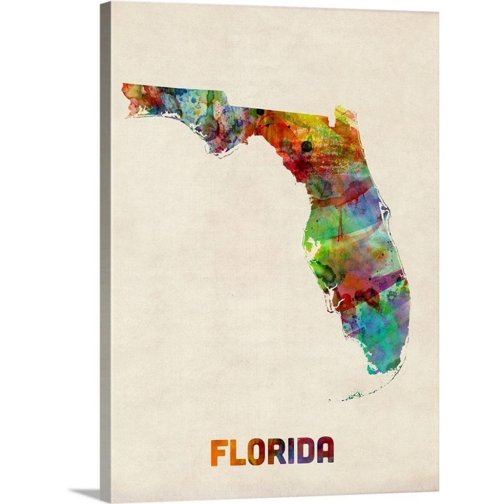 Greatbigcanvas &amp;quot;florida Watercolor Map&amp;quot;michael Tompsett Canvas - Florida Map Art