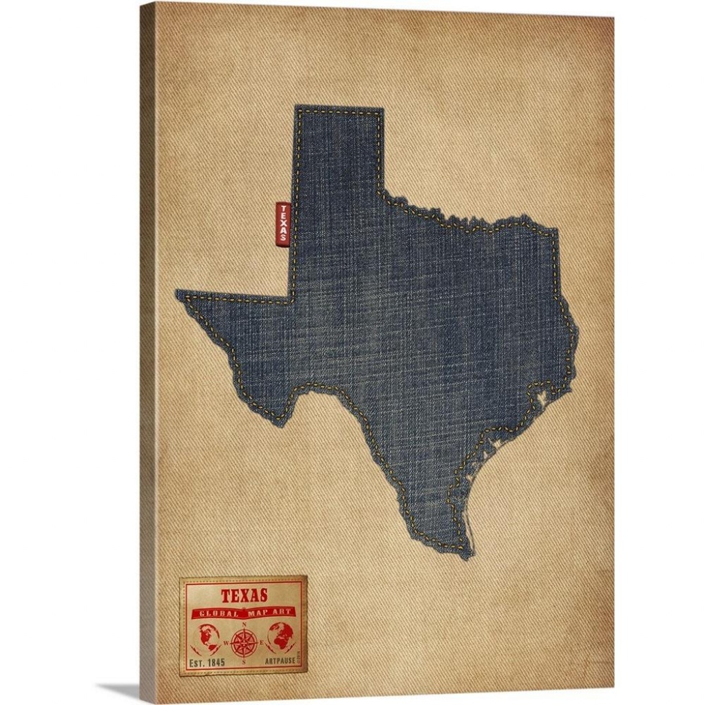 Greatbigcanvas &amp;quot;texas Map Denim Jeans Style&amp;quot;michael Tompsett - Texas Map Canvas