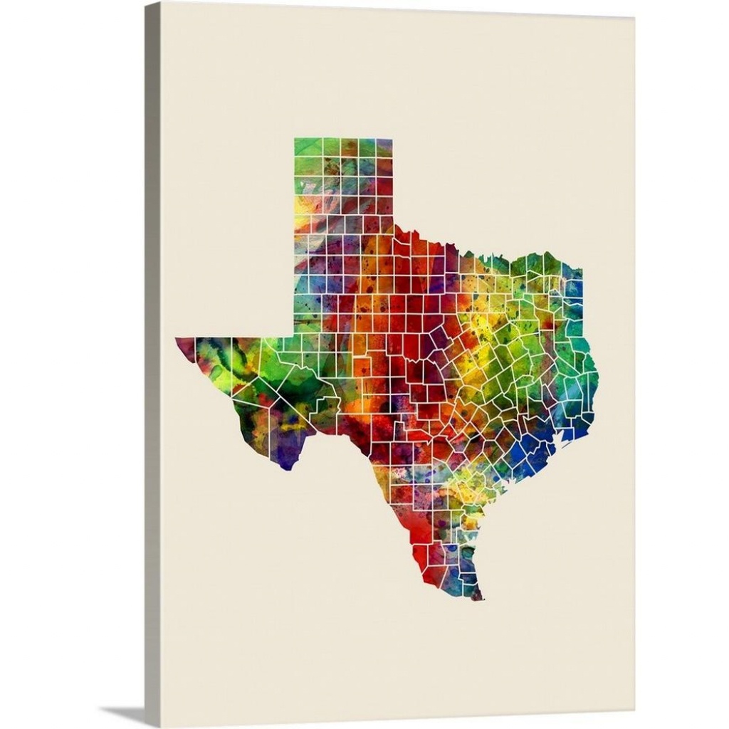 Greatbigcanvas &amp;quot;texas Watercolor Map&amp;quot;michael Tompsett Canvas - Texas Map Wall Art