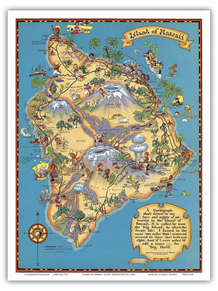 Hawaii Island Map Big Island - White - 1941 Vintage Travel Poster - Big Island Map Printable