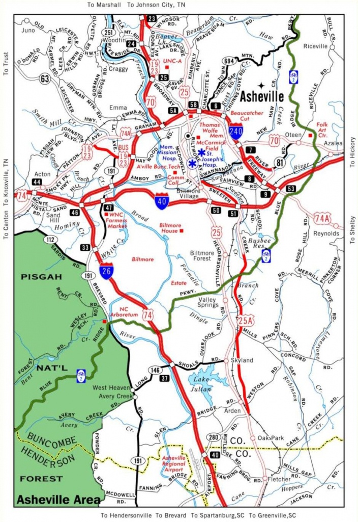 Helpful Travel Map Of Asheville. Stay In The Mountains Nearby At - Printable Map Of Asheville Nc