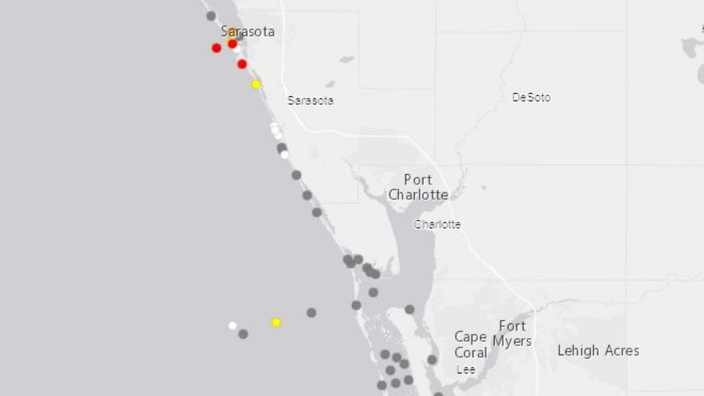 High Concentrations Of Red Tide Returns Along Sarasota Beaches - Toxic Algae In Florida Map