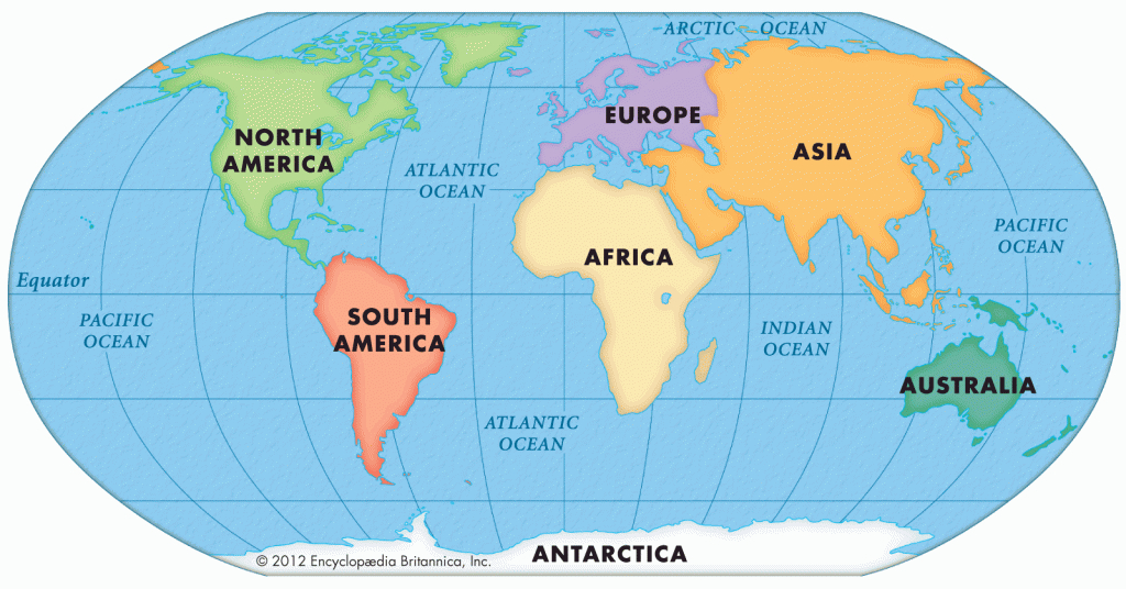 Highlighted In Orange Printable World Map Image For Geography - Printable Map Of Oceans And Continents