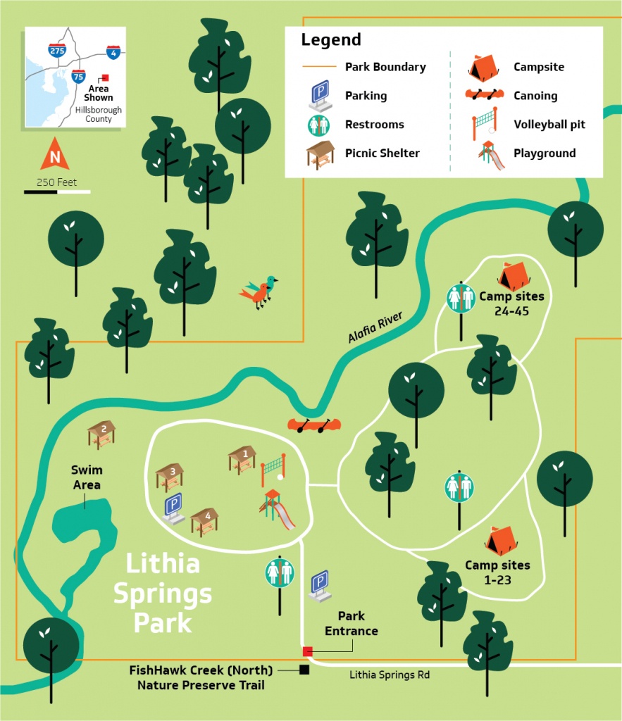 Hillsborough County - Lithia Springs Conservation Park - Map Of All Springs In Florida