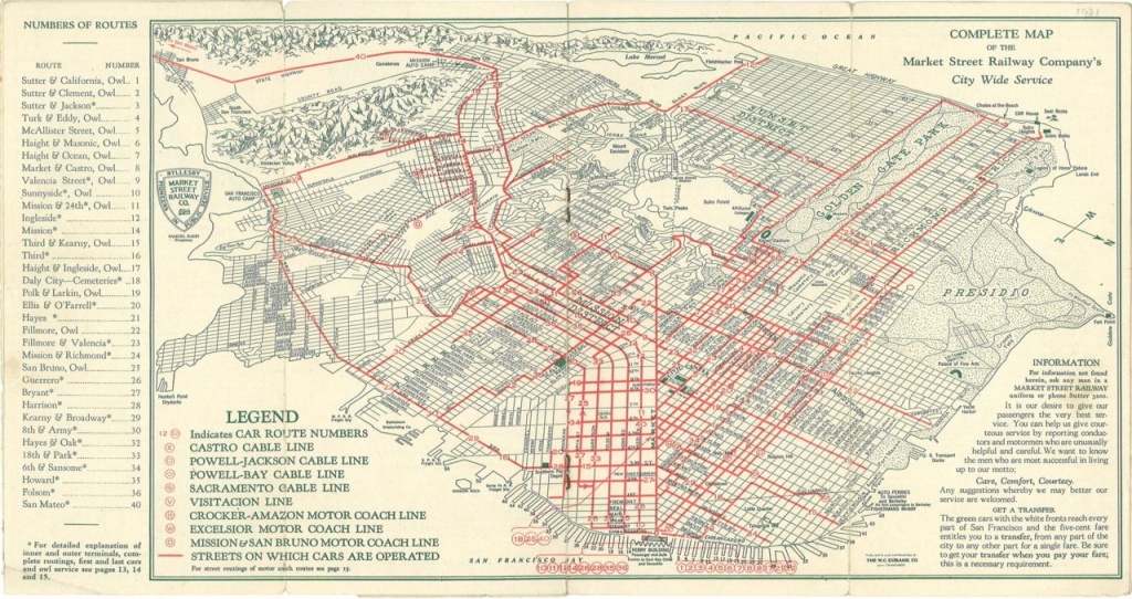 Historical Map: San Francisco Market Street Railway Company Routes - Printable Map San Francisco Cable Car Routes