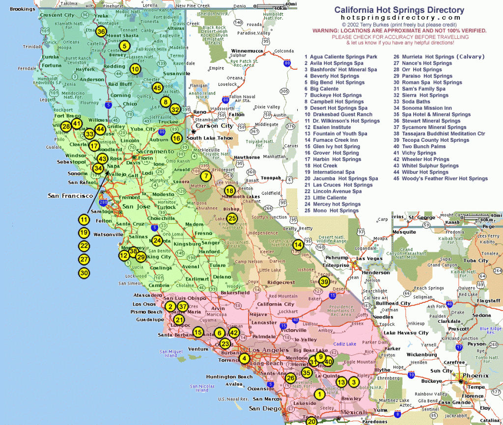 Hot Springs Directory - California, Usa - Natural Hot Springs California Map