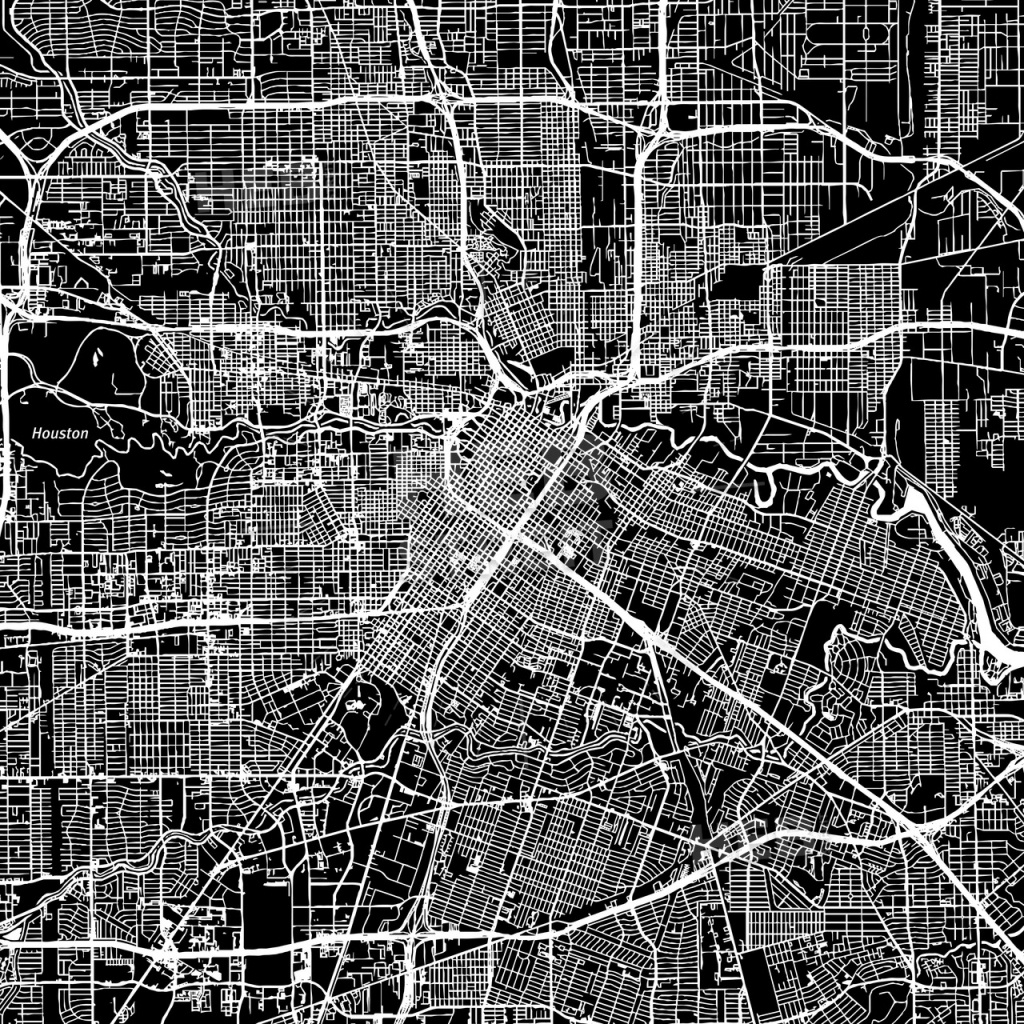 Houston, Texas, Downtown Map, Dark | Hebstreits Sketches - Downtown Houston Map Printable