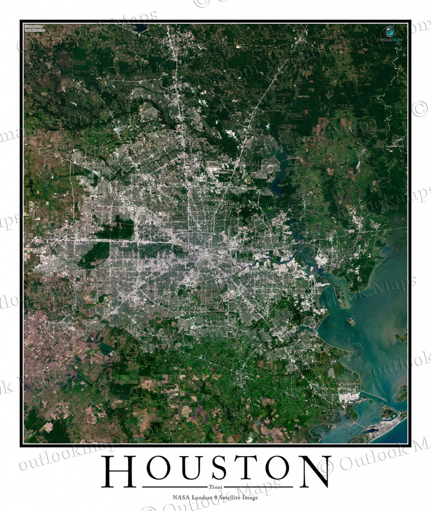 Houston, Tx Area Satellite Map Print | Aerial Image Poster - Texas Map Poster