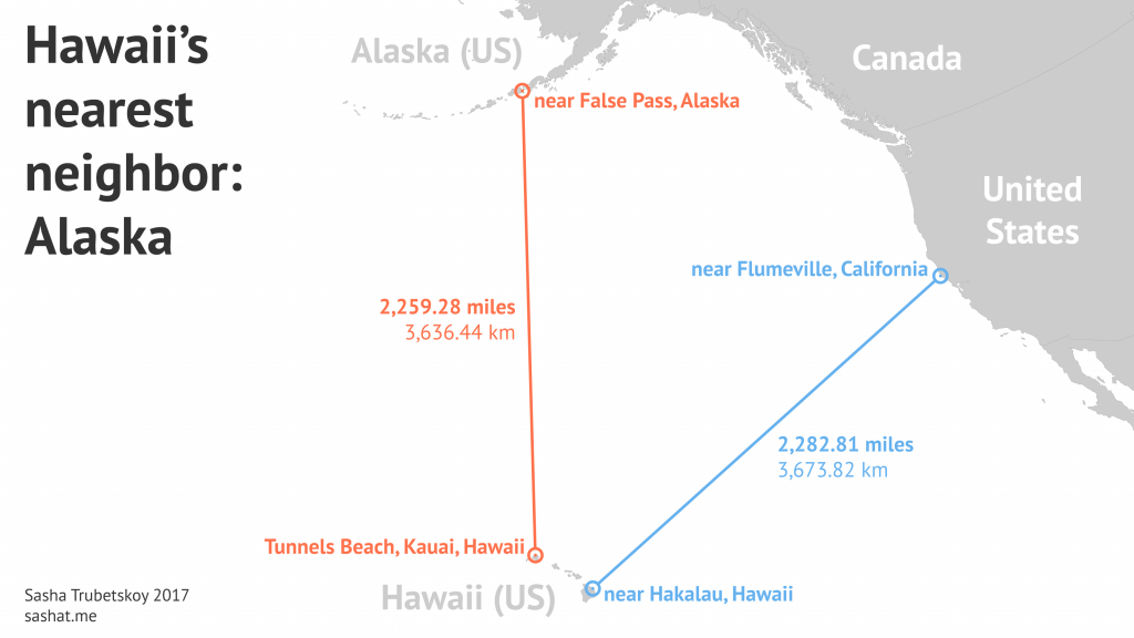 How Far Is Hawaii From The Nearest Landmass? – Sasha Trubetskoy - Map Of Hawaiian Islands And California
