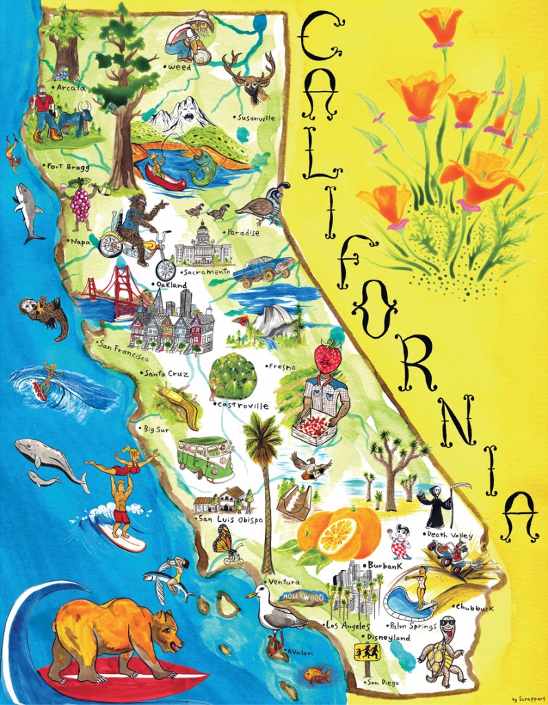 Illustrated Tourist Map Of California. California Illustrated - California Tourist Map