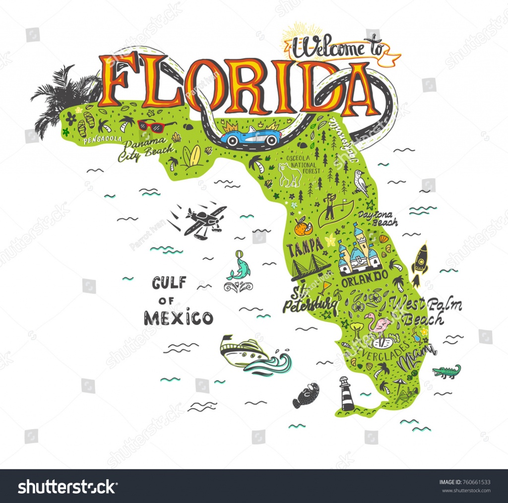 Image Vectorielle De Stock De Hand Drawn Illustration Florida Map - Florida Tourist Map