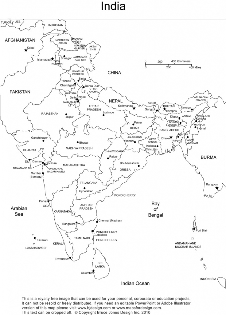 India Printable, Blank Maps, Outline Maps • Royalty Free - Printable Map Of India
