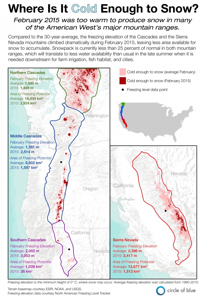 Infographic: Too Warm To Snow In California, Oregon, And Washington - Snow Level Map California