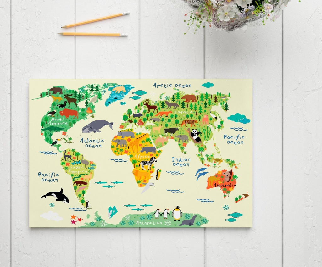 Kids World Map Print Nursery World Map Art World Map Animal | Etsy - Kid Friendly World Map Printable