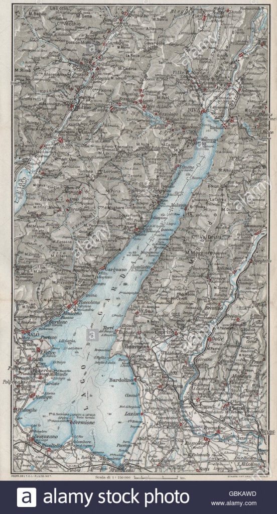 Lake Lago Di Garda. Vintage Map Plan. Salo Riva. Italy, 1924 Stock - Printable Map Of Lake Garda