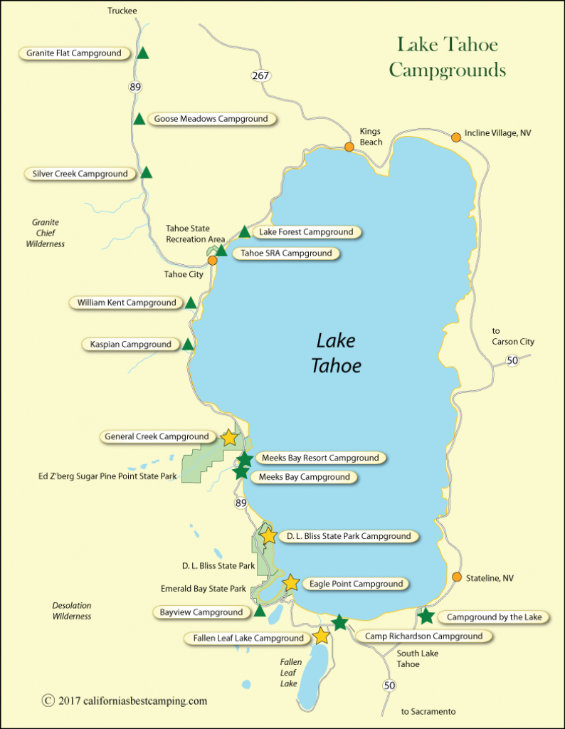 Lake Tahoe Campground Map - California - California Camping Sites Map