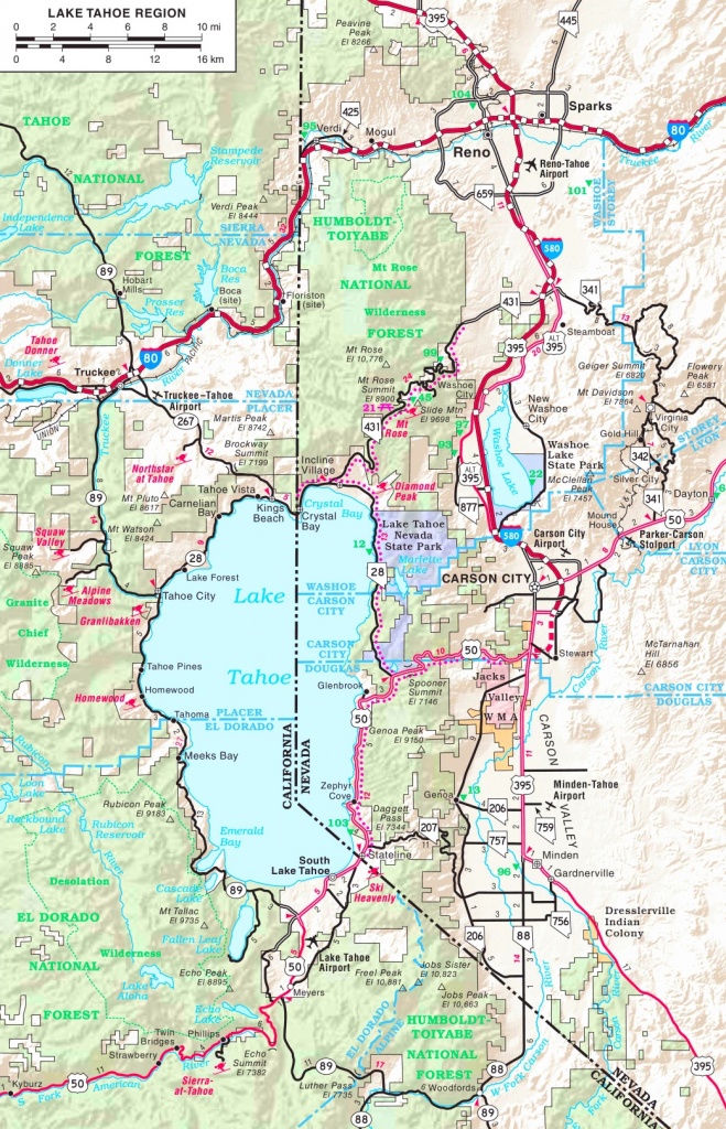 Lake Tahoe Road Map - Printable Map Of Lake Tahoe