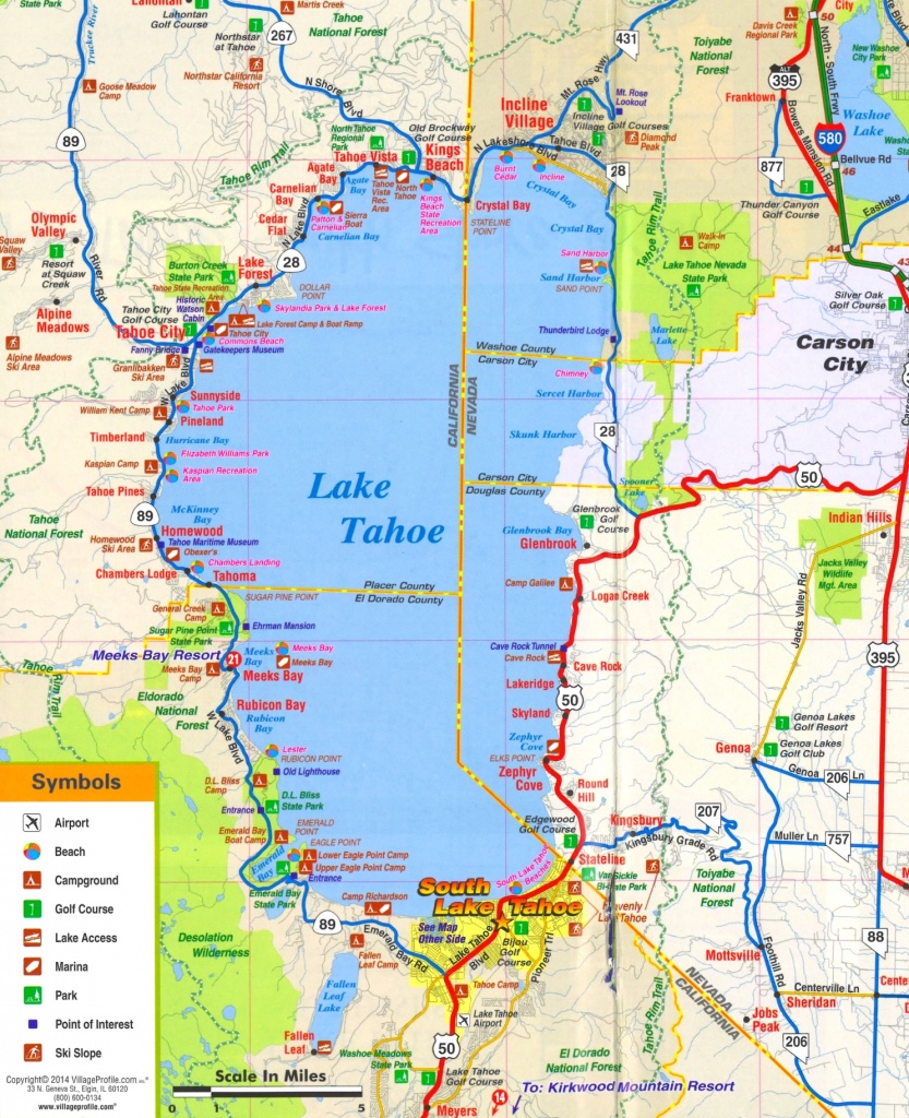 Lake Tahoe Tourist Attractions Map - Printable Map Of Lake Tahoe
