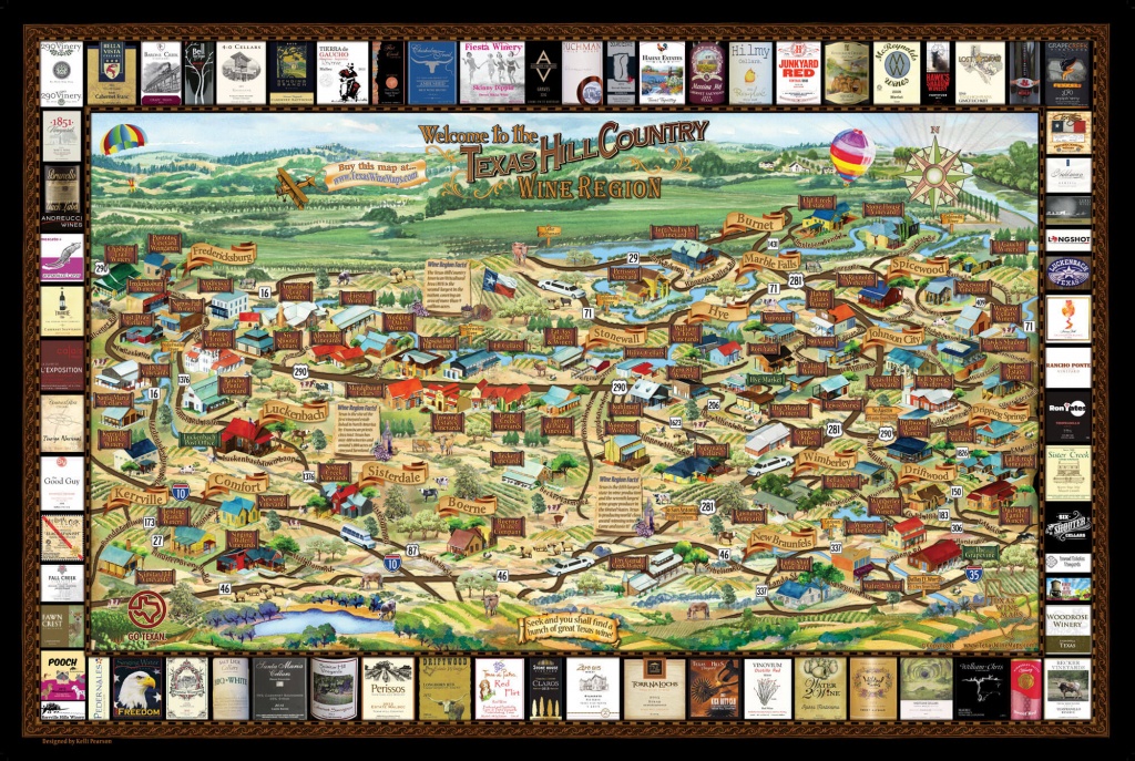 Laminated Texas Wine Map | Texas Wineries Map |Texas Hill Country - Texas Hill Country Wine Trail Map