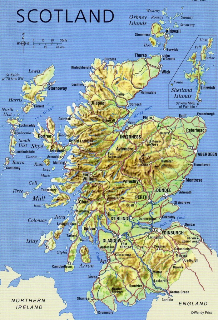 Large Detailed Map Of Scotland With Relief, Roads, Major Cities And - Detailed Map Of Scotland Printable
