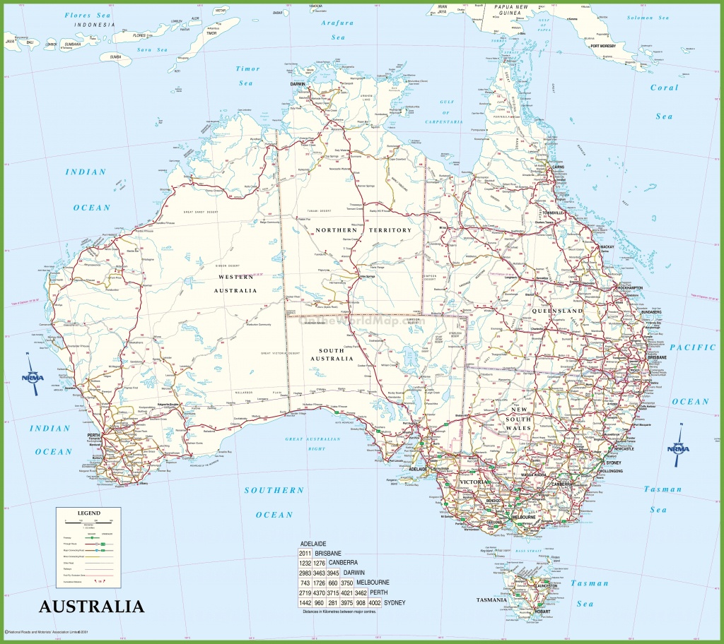 Large Detailed Road Map Of Australia - Printable Map Of Australia With States