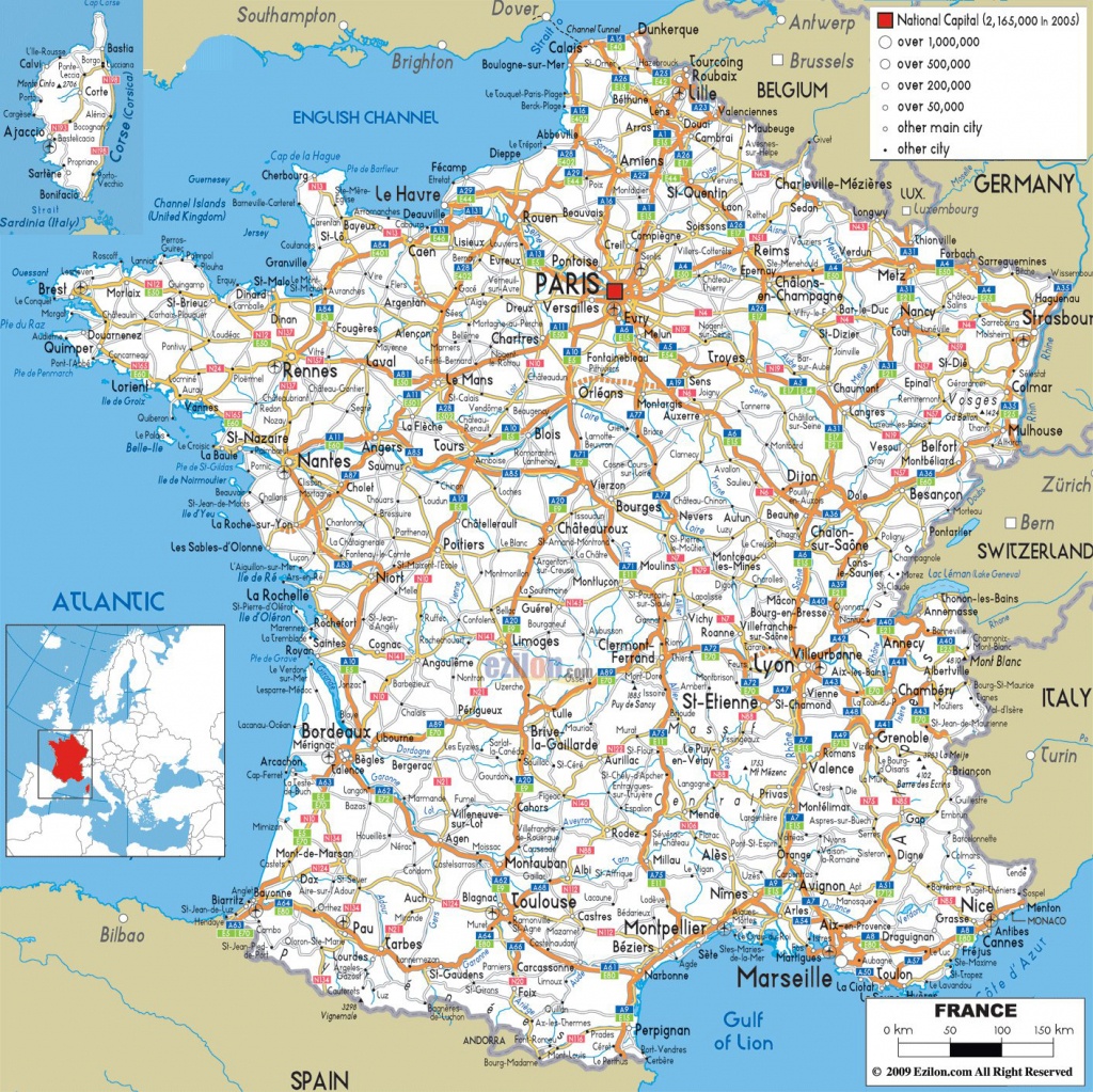 Large Detailed Road Map Of France   Large Detailed Road Map Of France With All Cities And Airports Printable Road Maps 