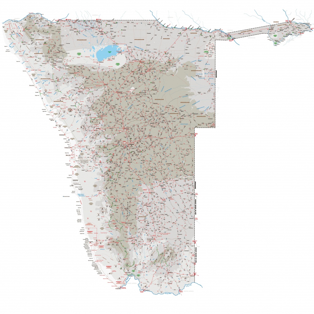 Large Detailed Road Map Of Namibia With All Cities, Villages And - Printable Road Map Of Namibia