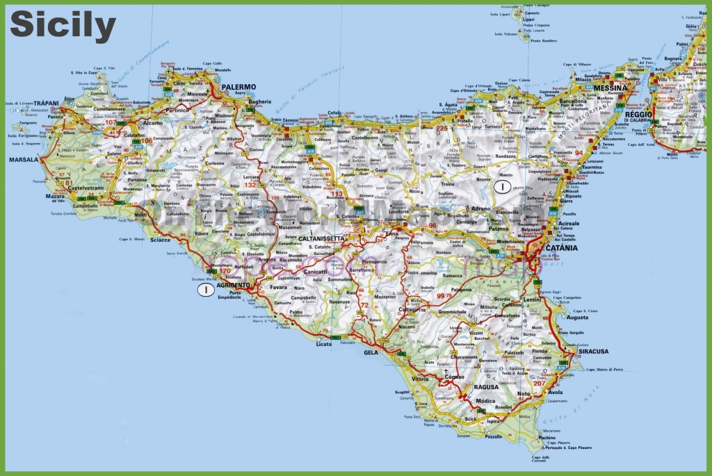 Large Detailed Road Map Of Sicily - Printable Map Of Sicily