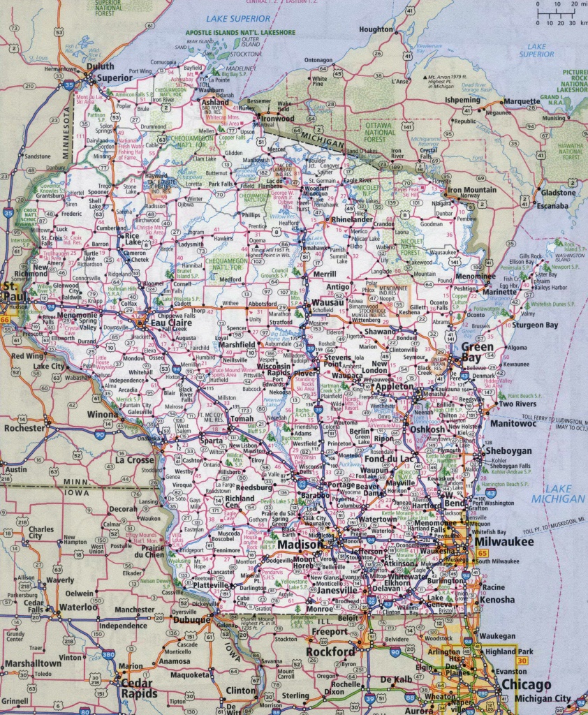 Large Detailed Roads And Highways Map Of Wisconsin State With All Printable Map Of Wisconsin Cities 