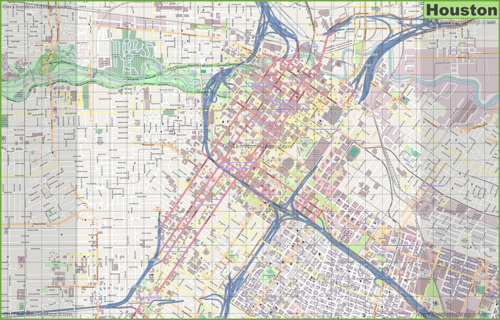 Large Detailed Street Map Of Houston - Downtown Houston Map Printable