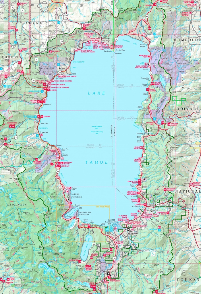 Large Detailed Tourist Map Of Lake Tahoe - Printable Map Of Lake Tahoe