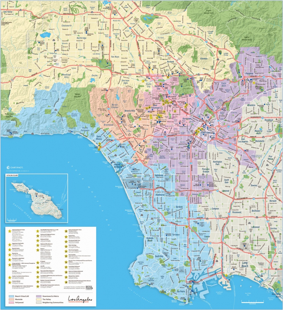 Large Detailed Tourist Map Of Los Angeles - Los Angeles Freeway Map Printable