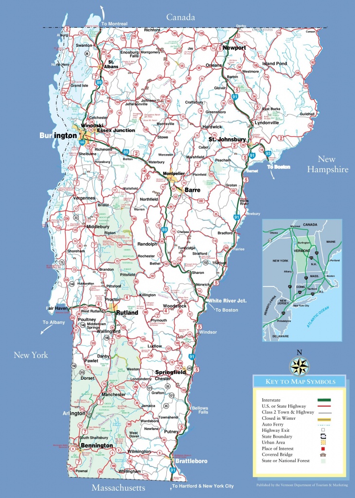 Large Detailed Tourist Map Of Vermont With Cities And Towns - Printable Map Of Vermont