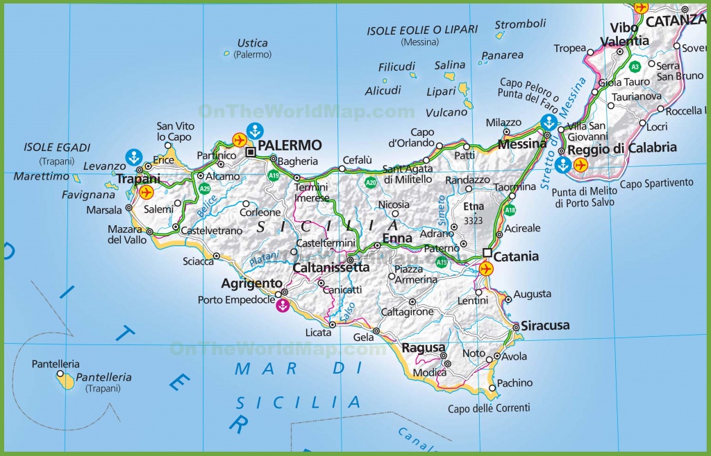 Large Map Of Sicily - Printable Map Of Sicily