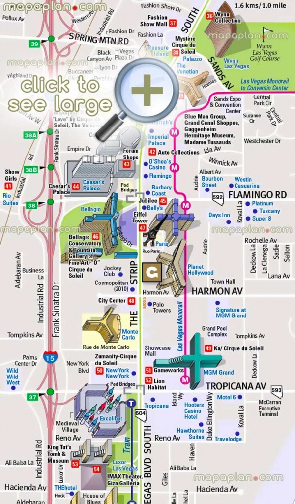 Las Vegas Maps - Top Tourist Attractions - Free, Printable City - Printable Map Of Las Vegas Strip With Hotel Names