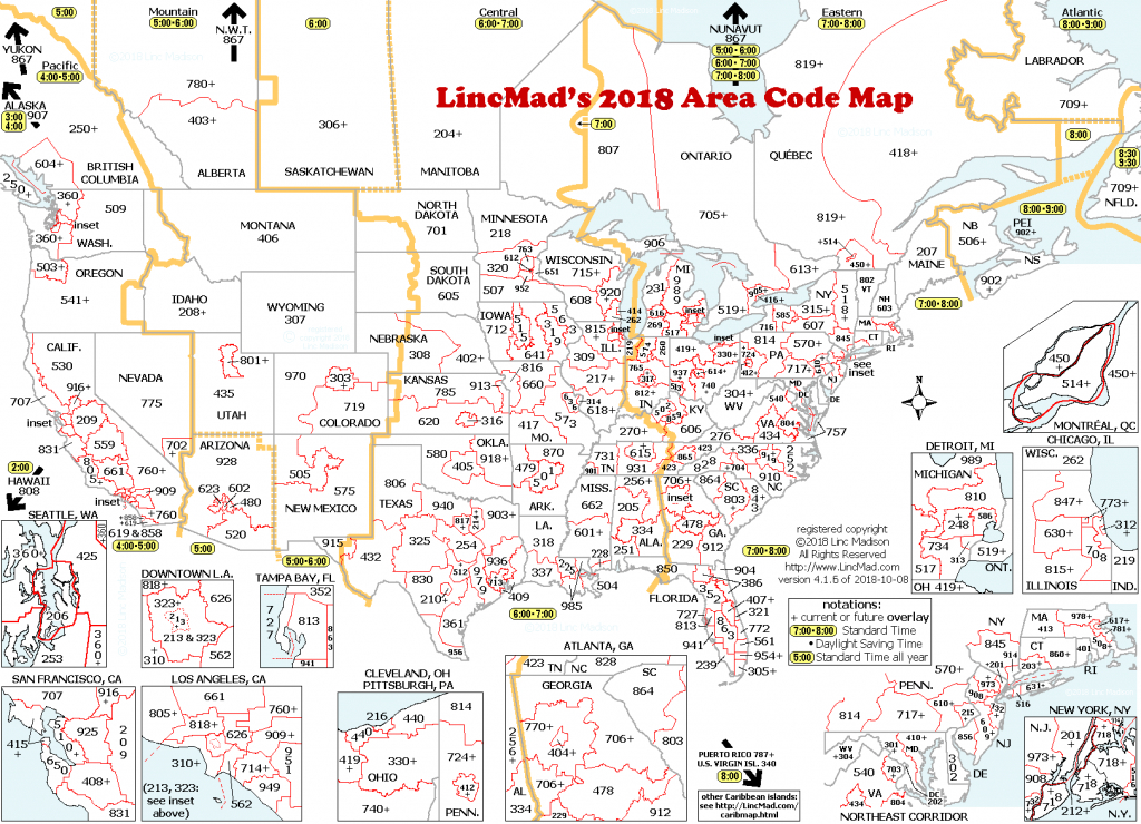 Lincmad&amp;#039;s 2019 Area Code Map With Time Zones - Printable Area Code Map