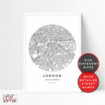 London Map Print London City Map Printable Wall Art Circle | Etsy   Circle Map Printable