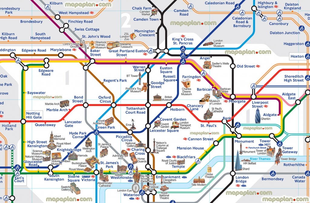 London Tube Attractions Underground Stations Plan Main Points In - Map Of London Attractions Printable