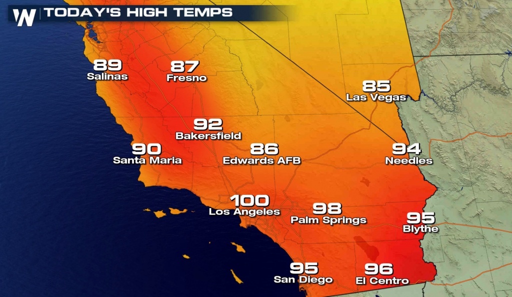 Los Angeles California Weather Map – Map Of Usa District - California Temperature Map Today